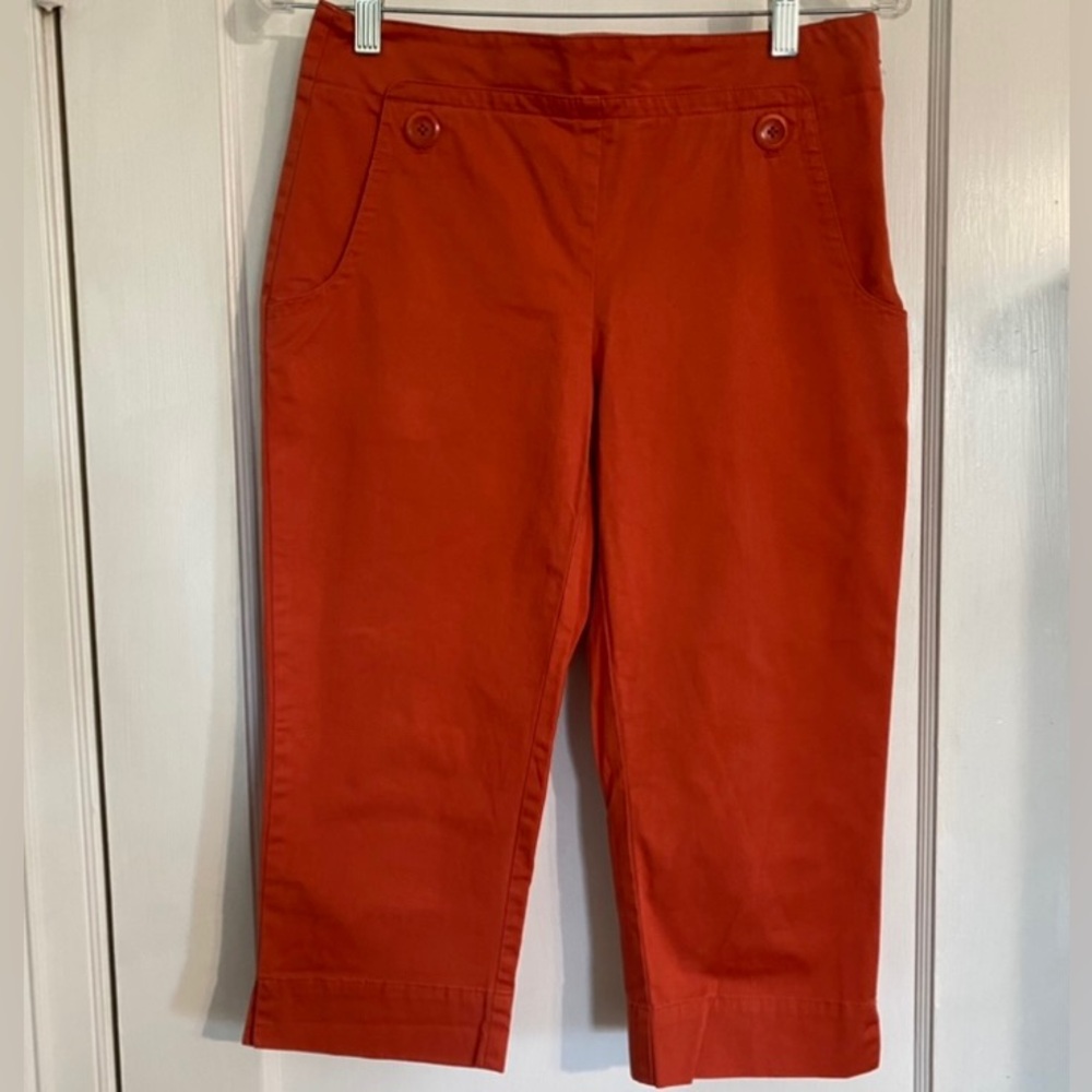 Talbots Petite Cotton Blend Sailor Front Orange Capri Pants size 4P